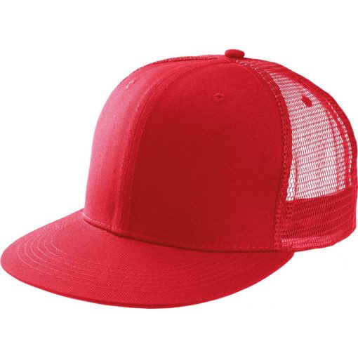 Uniszex sapka K-UP KP113 Trucker Flat peak Cap - 6 panels -Egy méret, Red