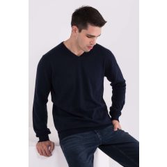 Férfi Legend World Wide LW9133 Men’S v-neck Fine Gauge Cotton pullover -L, Dark Melang