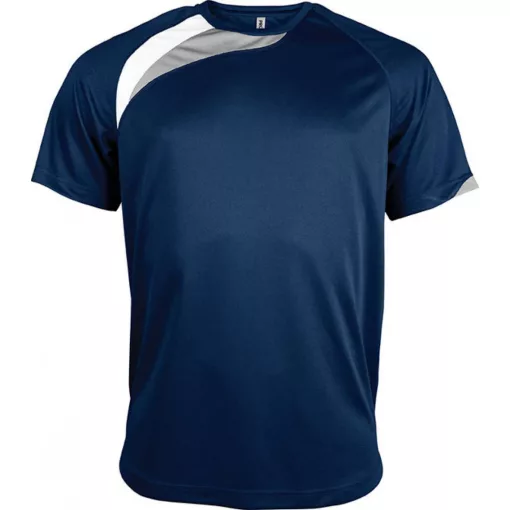 Uniszex póló Proact PA436 Adults Short-Sleeved Jersey -S, Sporty Navy/White/Storm Grey