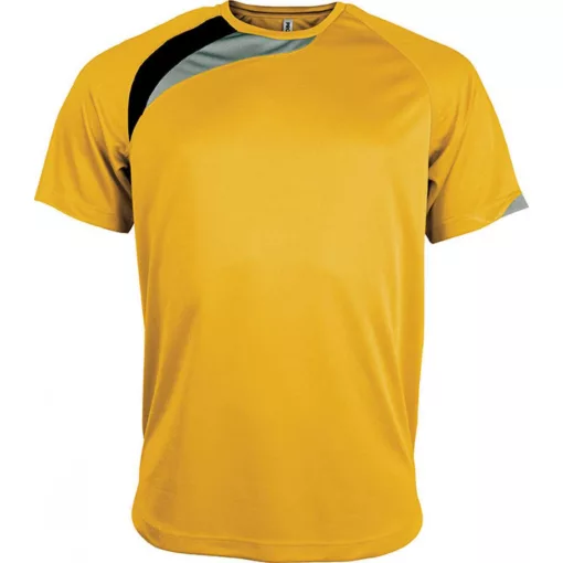 Uniszex póló Proact PA436 Adults Short-Sleeved Jersey -S, Sporty Yellow/Black/Storm Gr