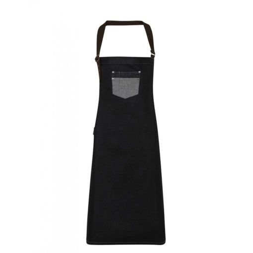Uniszex kötény Premier PR136 Division Waxed Look Denim Bib Apron With Faux Leather -Eg