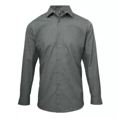 Férfi ing Premier PR217 Men S Cross-Dye Roll Sleeve poplin Bar Shirt -S, Grey Denim