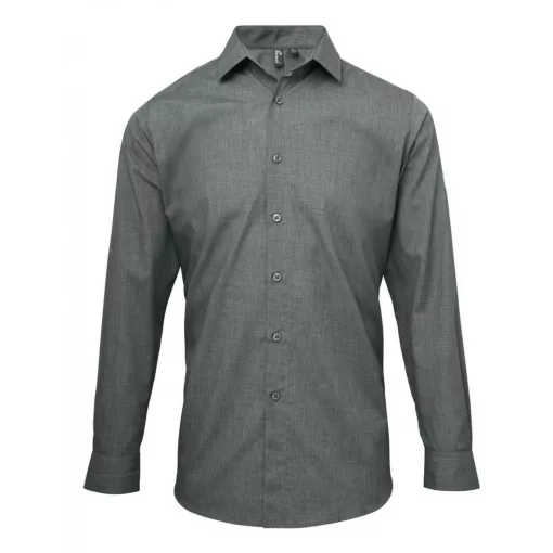 Férfi ing Premier PR217 Men S Cross-Dye Roll Sleeve poplin Bar Shirt -S, Grey Denim