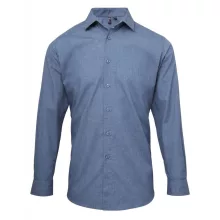 Férfi ing Premier PR217 Men S Cross-Dye Roll Sleeve poplin Bar Shirt -S, Indigo Denim