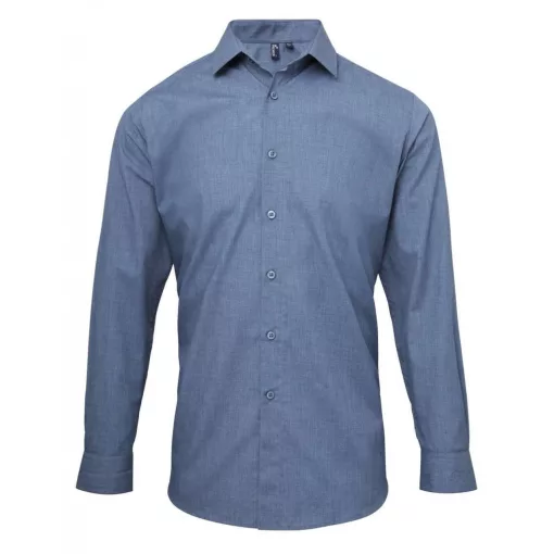 Férfi ing Premier PR217 Men S Cross-Dye Roll Sleeve poplin Bar Shirt -XS, Indigo Denim