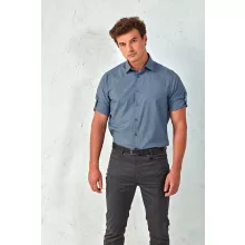 Férfi ing Premier PR217 Men S Cross-Dye Roll Sleeve poplin Bar Shirt -XS, Indigo Denim