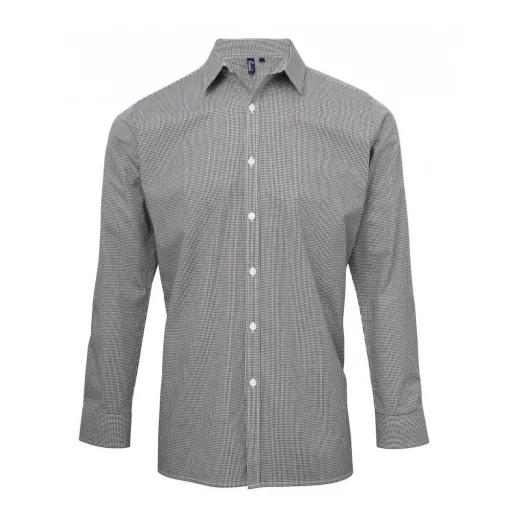 Férfi ing Premier PR220 Men S Long Sleeve Gingham Cotton Microcheck Shirt -2XL, Black/