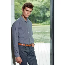 Férfi ing Premier PR220 Men S Long Sleeve Gingham Cotton Microcheck Shirt -2XL, Black/