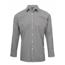 Férfi ing Premier PR220 Men S Long Sleeve Gingham Cotton Microcheck Shirt -M, Black/Wh
