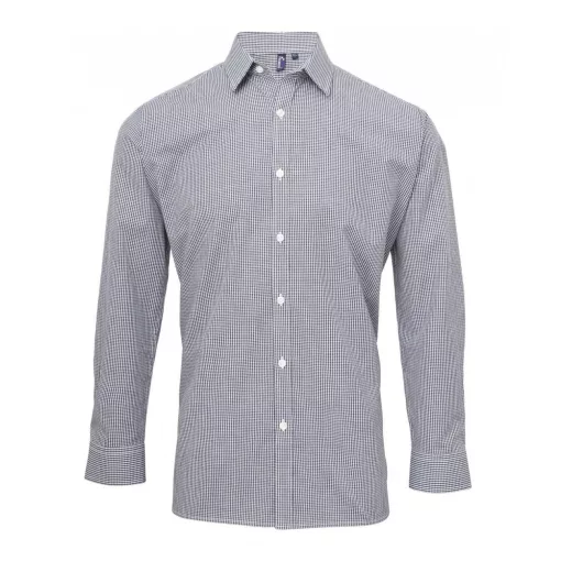 Férfi ing Premier PR220 Men S Long Sleeve Gingham Cotton Microcheck Shirt -2XL, Navy/W