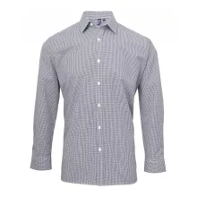 Férfi ing Premier PR220 Men S Long Sleeve Gingham Cotton Microcheck Shirt -S, Navy/Whi