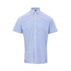 Férfi ing Premier PR221 Men S Short Sleeve Gingham Cotton Microcheck Shirt -L, Light B