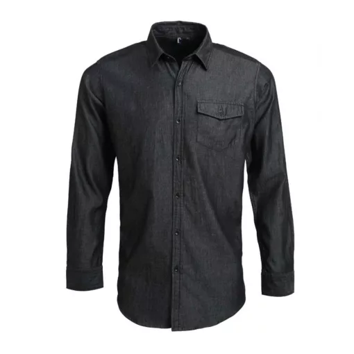 Férfi ing Premier PR222 Men’S Jeans Stitch Denim Shirt -3XL, Black Denim
