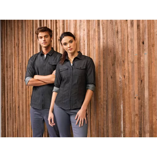 Férfi ing Premier PR222 Men’S Jeans Stitch Denim Shirt -XL, Black Denim