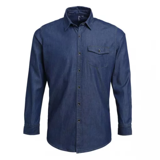 Férfi ing Premier PR222 Men’S Jeans Stitch Denim Shirt -M, Indigo Denim