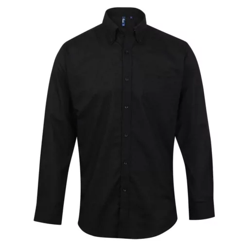 Férfi ing Premier PR234 Men’S Long Sleeve Signature Oxford Shirt -XL, Black