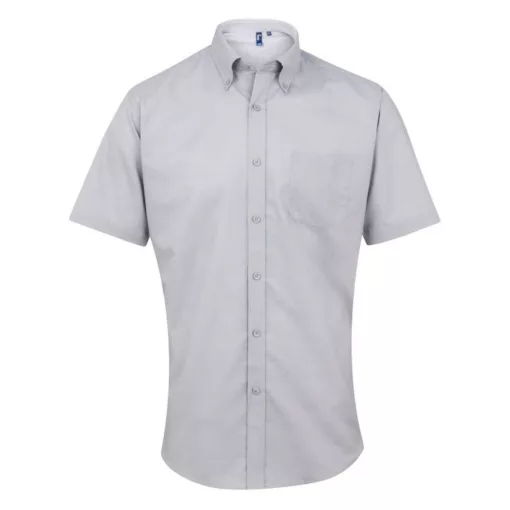 Férfi ing Premier PR236 Men’S Short Sleeve Signature Oxford Shirt -S, Silver