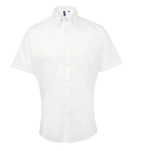 Férfi ing Premier PR236 Men’S Short Sleeve Signature Oxford Shirt -XL, White