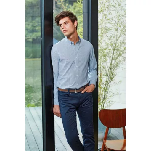 Férfi ing Premier PR238 Men’S Cotton Rich Oxford Stripes Shirt -M, White/Navy