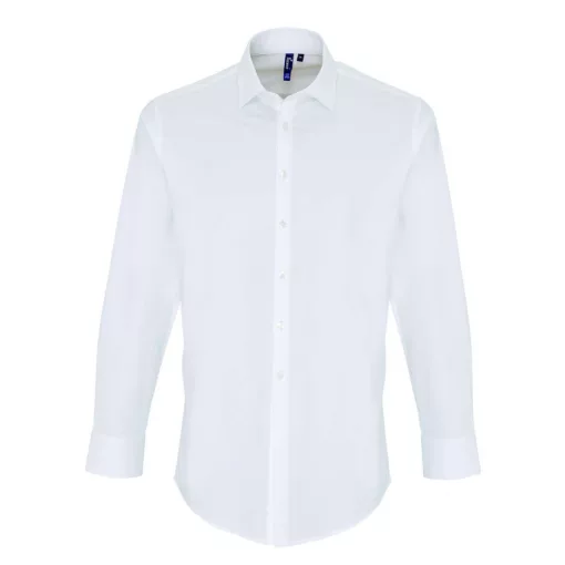 Férfi ing Premier PR244 Men S Stretch-Fit Cotton poplin Long Sleeve Shirt -XS, White
