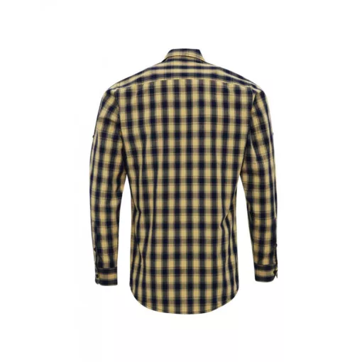 Férfi ing Premier PR250 Mulligan Check - Men S Long Sleeve Cotton Shirt -L, Camel/Navy