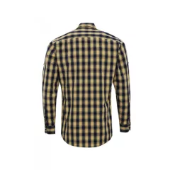 Férfi ing Premier PR250 Mulligan Check - Men S Long Sleeve Cotton Shirt -S, Camel/Navy