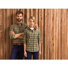 Férfi ing Premier PR250 Mulligan Check - Men S Long Sleeve Cotton Shirt -XL, Camel/Nav
