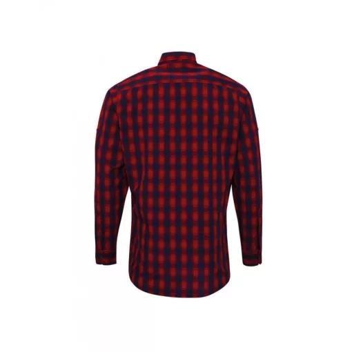 Férfi ing Premier PR250 Mulligan Check - Men S Long Sleeve Cotton Shirt -M, Red/Navy