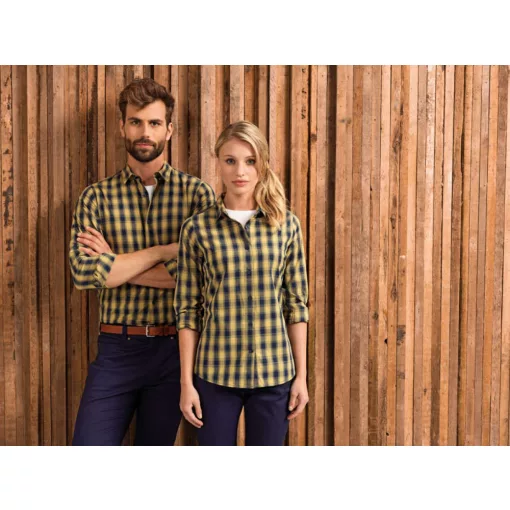 Férfi ing Premier PR250 Mulligan Check - Men S Long Sleeve Cotton Shirt -S, Red/Navy