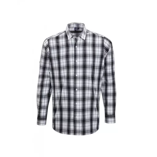 Férfi ing Premier PR254 Ginmill Check - Men S Long Sleeve Cotton Shirt -L, Black/White