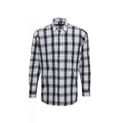 Férfi ing Premier PR254 Ginmill Check - Men S Long Sleeve Cotton Shirt -M, Black/White