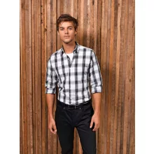 Férfi ing Premier PR254 Ginmill Check - Men S Long Sleeve Cotton Shirt -M, Black/White