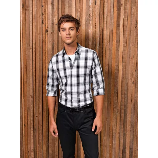 Férfi ing Premier PR254 Ginmill Check - Men S Long Sleeve Cotton Shirt -M, Black/White
