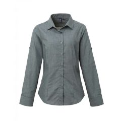 Női blúz Premier PR317 Women S Cross-Dye Roll Sleeve poplin Bar Shirt -2XL, Grey Denim