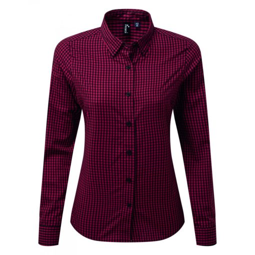 Női blúz Premier PR352 Maxton Check Women S Long Sleeve Shirt -2XL, Black/Red