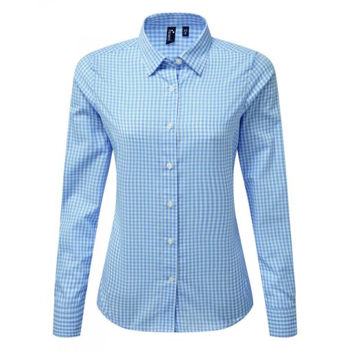 Női blúz Premier PR352 Maxton Check Women S Long Sleeve Shirt -2XL, Light Blue/White