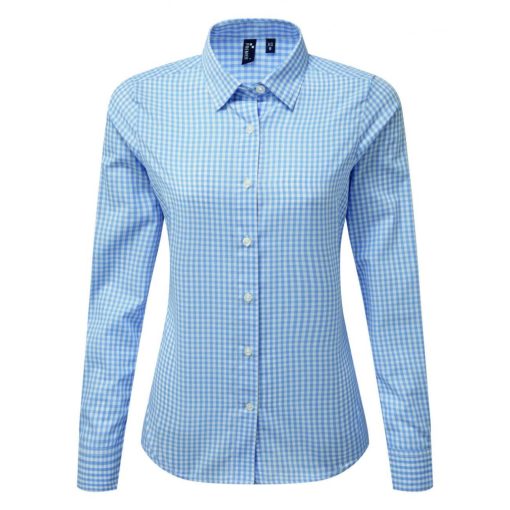 Női blúz Premier PR352 Maxton Check Women S Long Sleeve Shirt -S, Light Blue/White