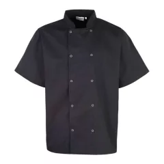 Uniszex kabát Premier PR664 Chef S Short Sleeve Stud Jacket -2XL, Black