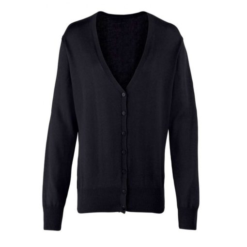 Női Premier PR697 Women S Button-Through Knitted Cardigan -2XL, Black
