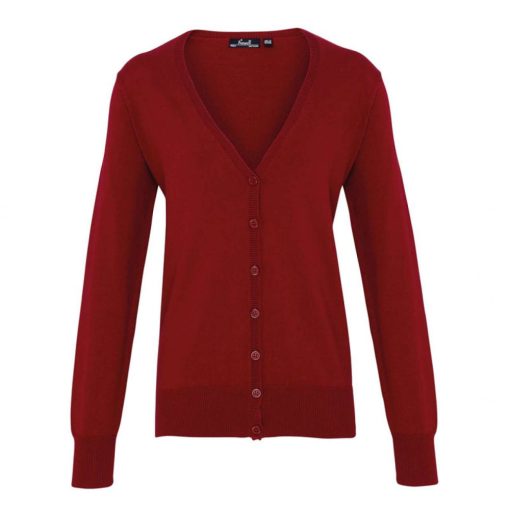 Női Premier PR697 Women S Button-Through Knitted Cardigan -2XL, Burgundy