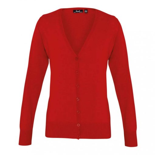 Női Premier PR697 Women S Button-Through Knitted Cardigan -2XL, Red