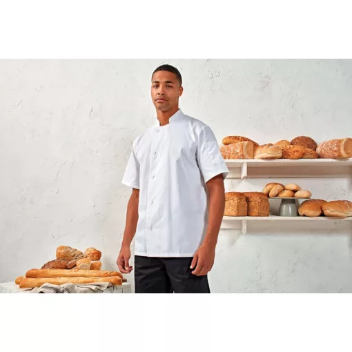 Uniszex kabát Premier PR900 Essential Short Sleeve Chef S Jacket -XS, Black