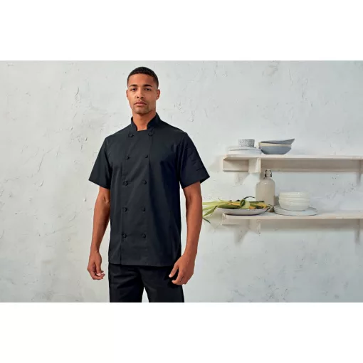 Uniszex kabát Premier PR902 Chef S Coolchecker Short Sleeve Jacket -XL, Black
