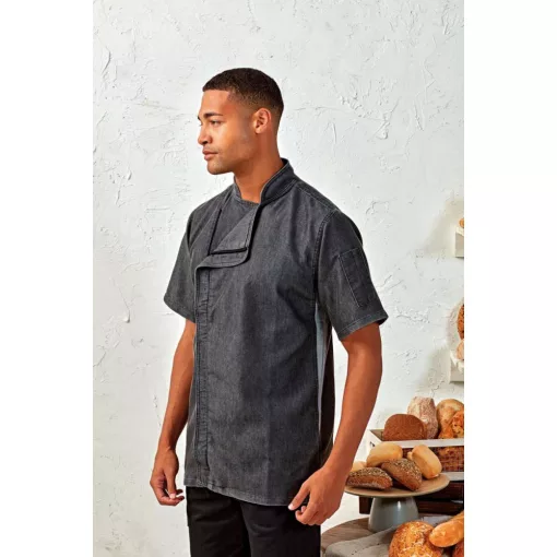 Uniszex kabát Premier PR906 Chef S Zip-Close Short Sleeve Jacket -M, Black Denim