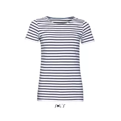 Női póló SOL S SO01399 Sol S Miles Women - Kereknyakú Csíkos póló -L, White/Navy