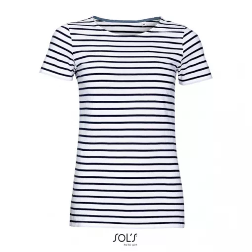 Női póló SOL S SO01399 Sol S Miles Women - Kereknyakú Csíkos póló -L, White/Navy