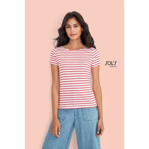 Női póló SOL S SO01399 Sol S Miles Women - Kereknyakú Csíkos póló -XL, White/Navy