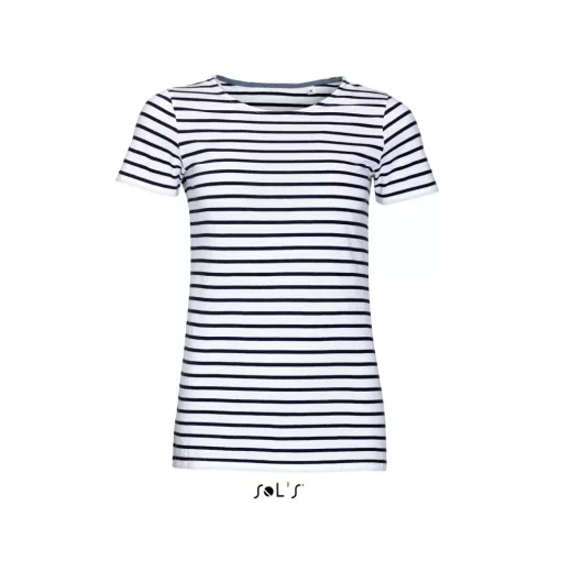 Női póló SOL S SO01399 Sol S Miles Women - Kereknyakú Csíkos póló -XS, White/Navy