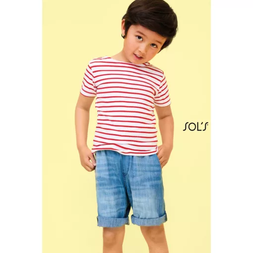 Gyerek póló SOL S SO01400 Sol S Miles Kids - Round neck Striped T-Shirt -8A, White/Nav