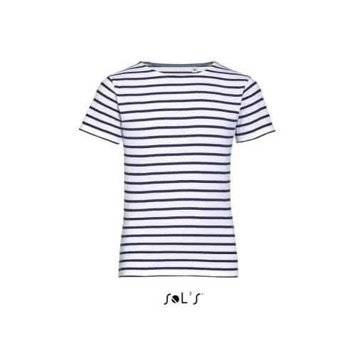 Gyerek póló SOL S SO01400 Sol S Miles Kids - Round neck Striped T-Shirt -8A, White/Nav